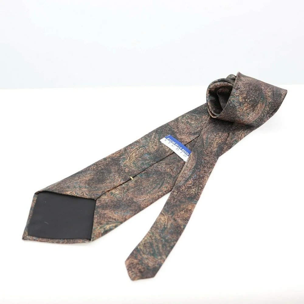Mens Oscar De La Renta Necktie Tie‎ Brown Pattern